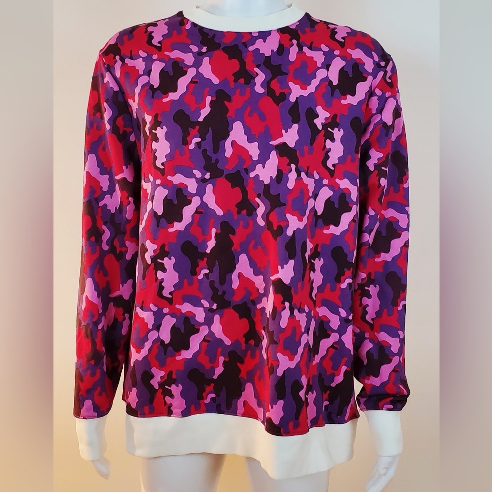 Matthew Miller Purple Red Crewneck Camouflage Long Sleeve Pullover Knit Sweater